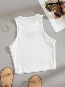 Letter Print Slim Fit Round Neck Tank Top