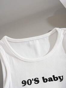 Letter Print Slim Fit Round Neck Tank Top