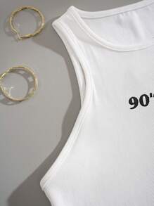 Letter Print Slim Fit Round Neck Tank Top
