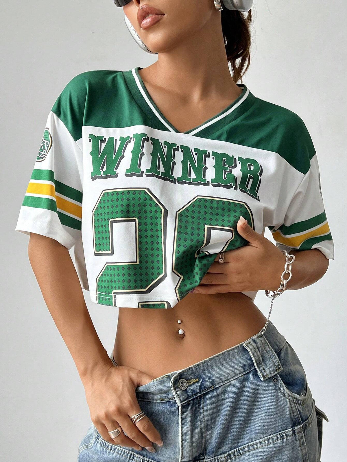 Color-Block Short Ribbed Sporty T-Shirt