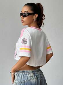 Color-Block Short Ribbed Sporty T-Shirt