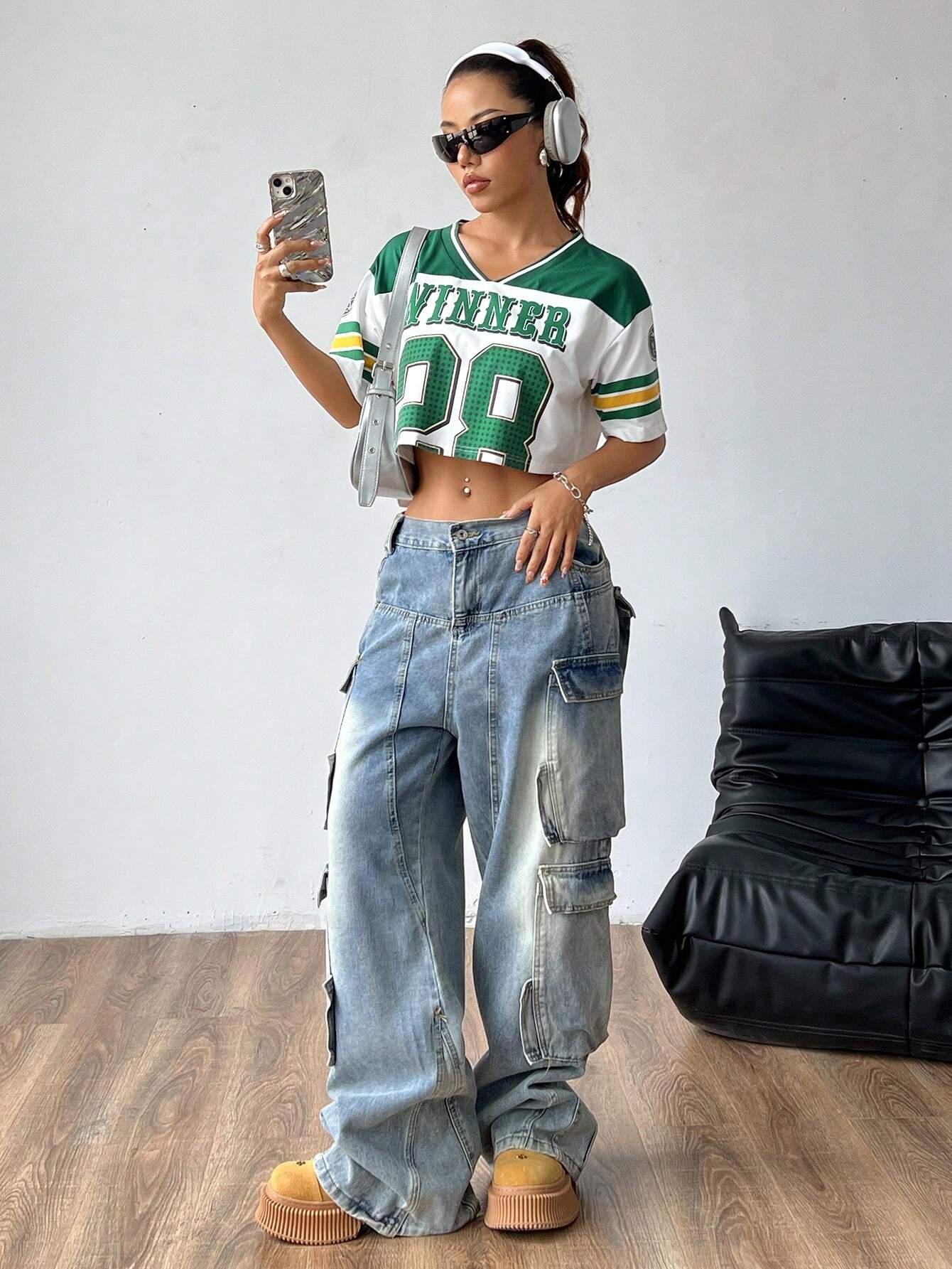 Color-Block Short Ribbed Sporty T-Shirt