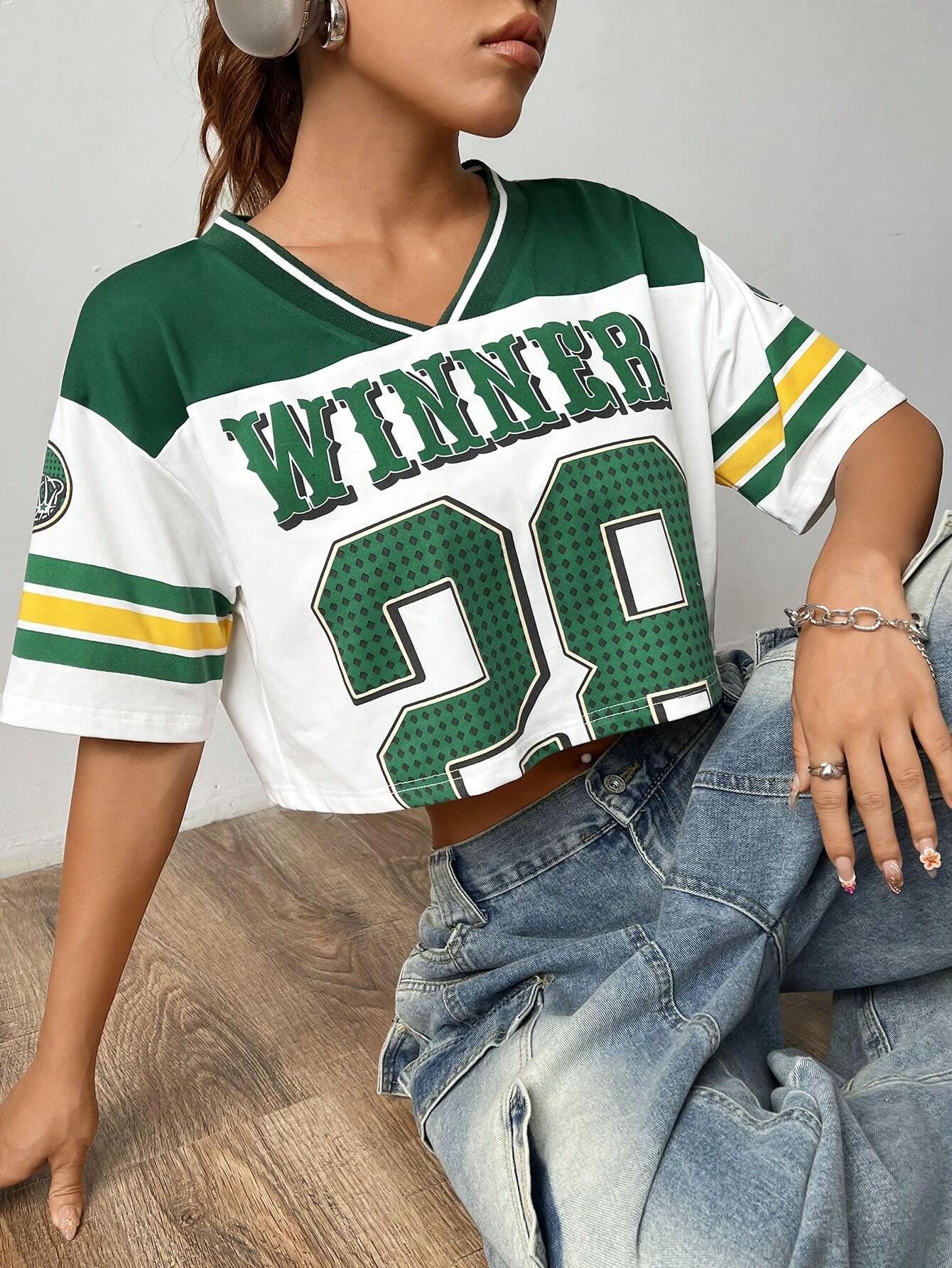 Color-Block Short Ribbed Sporty T-Shirt