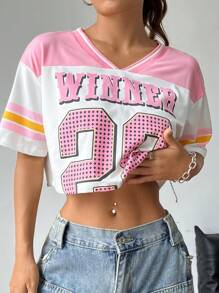 Color-Block Short Ribbed Sporty T-Shirt