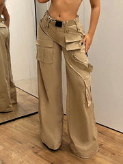 Low-Waisted Crossed Double-Layered Cargo Wide Leg Pants