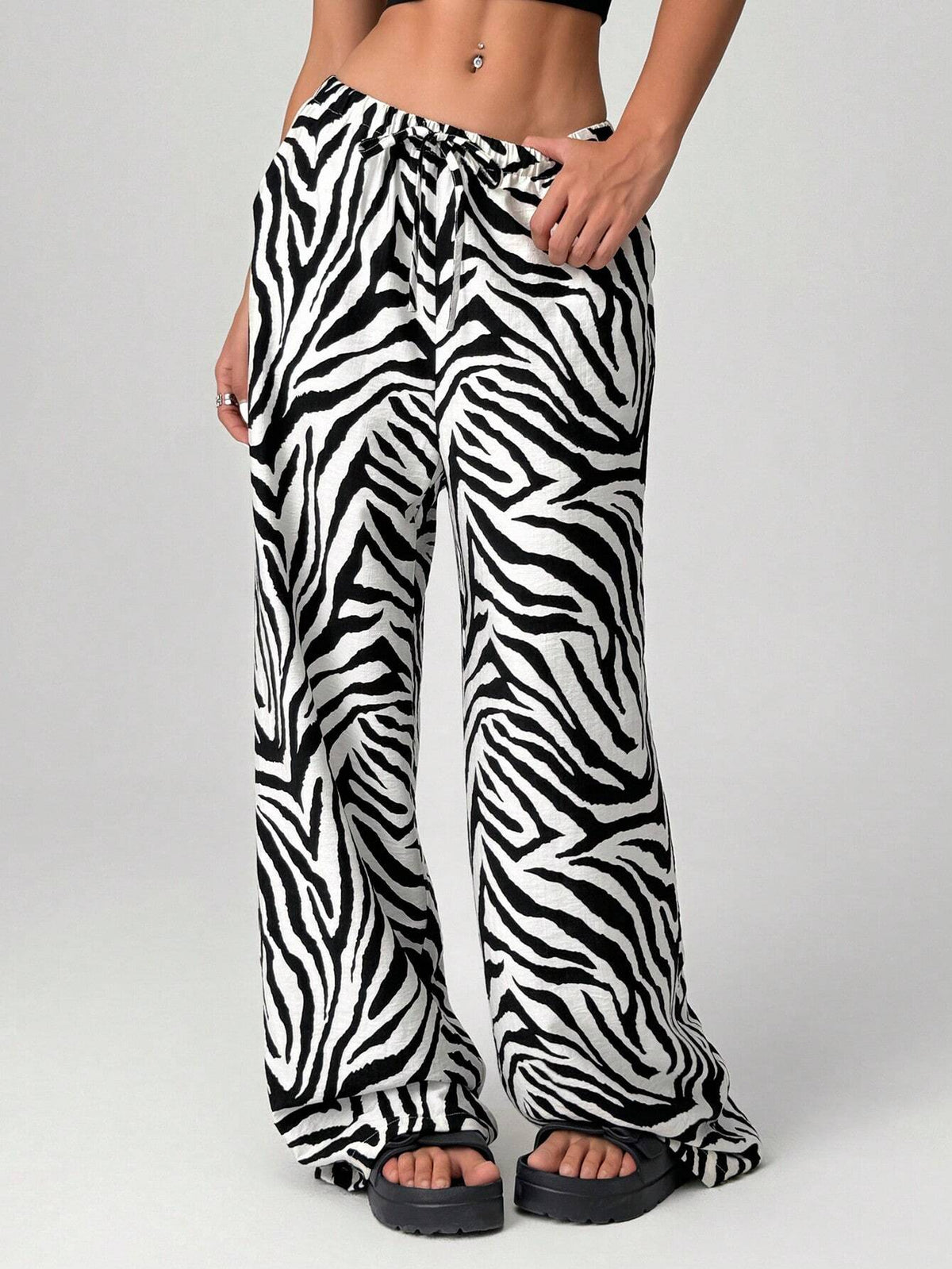 Zebra Print Wide Leg Pants