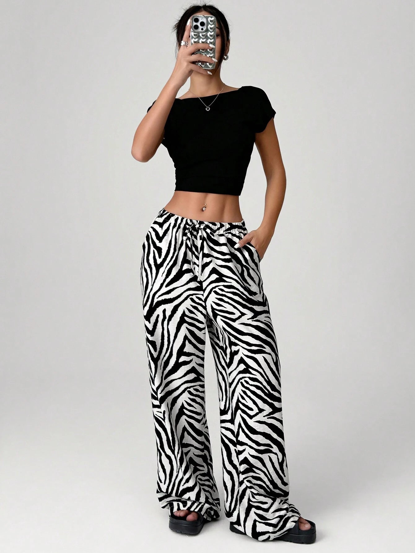 Zebra Print Wide Leg Pants