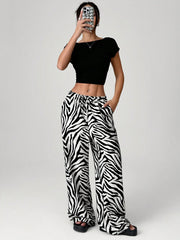 Zebra Print Wide Leg Pants