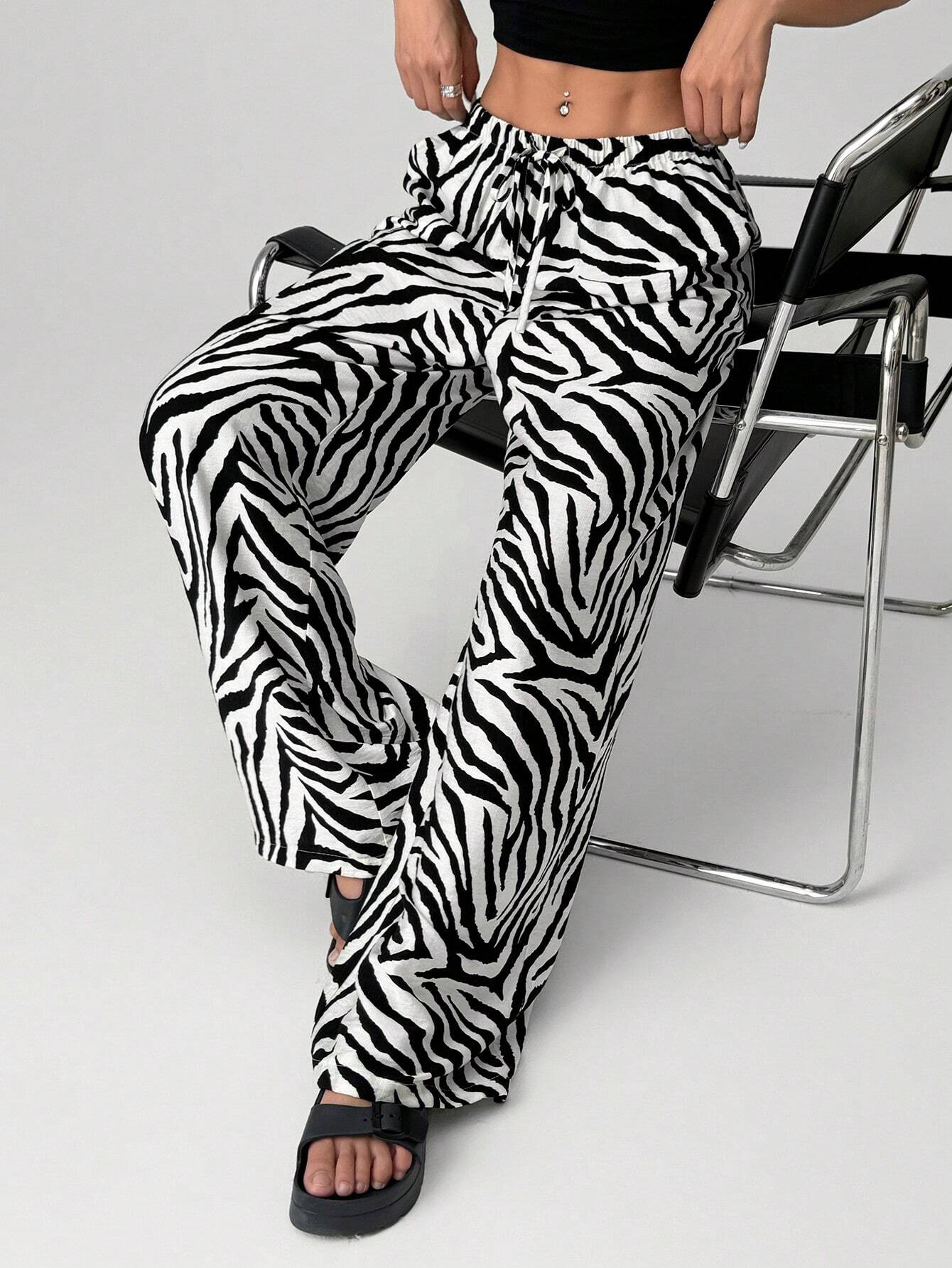 Zebra Print Wide Leg Pants