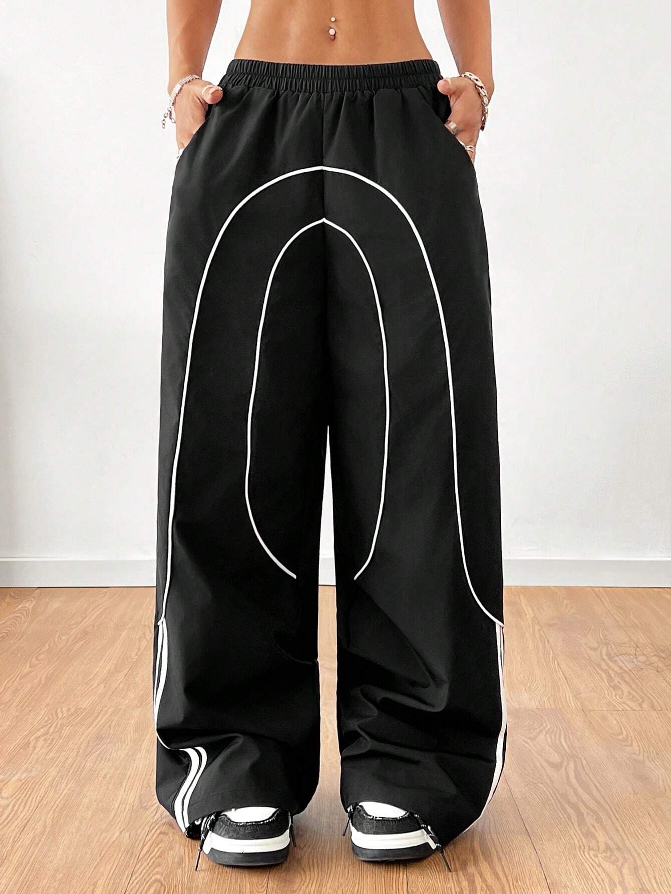 Woven Tape  Wide Leg Sweatpants Joggers