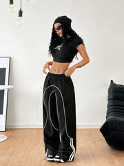 Woven Tape  Wide Leg Sweatpants Joggers