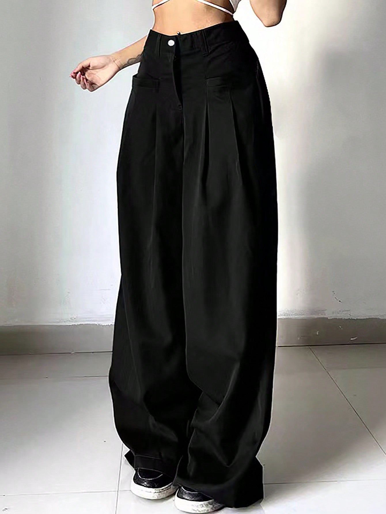Solid Color Loose Fit Wide Leg Pants