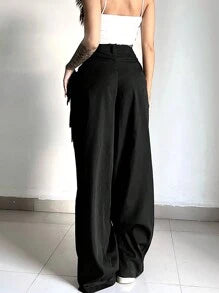 Solid Color Loose Fit Wide Leg Pants