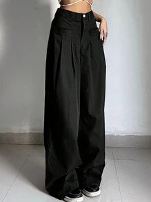Solid Color Loose Fit Wide Leg Pants