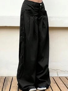 Solid Color Loose Fit Wide Leg Pants
