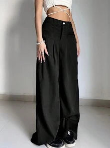 Solid Color Loose Fit Wide Leg Pants