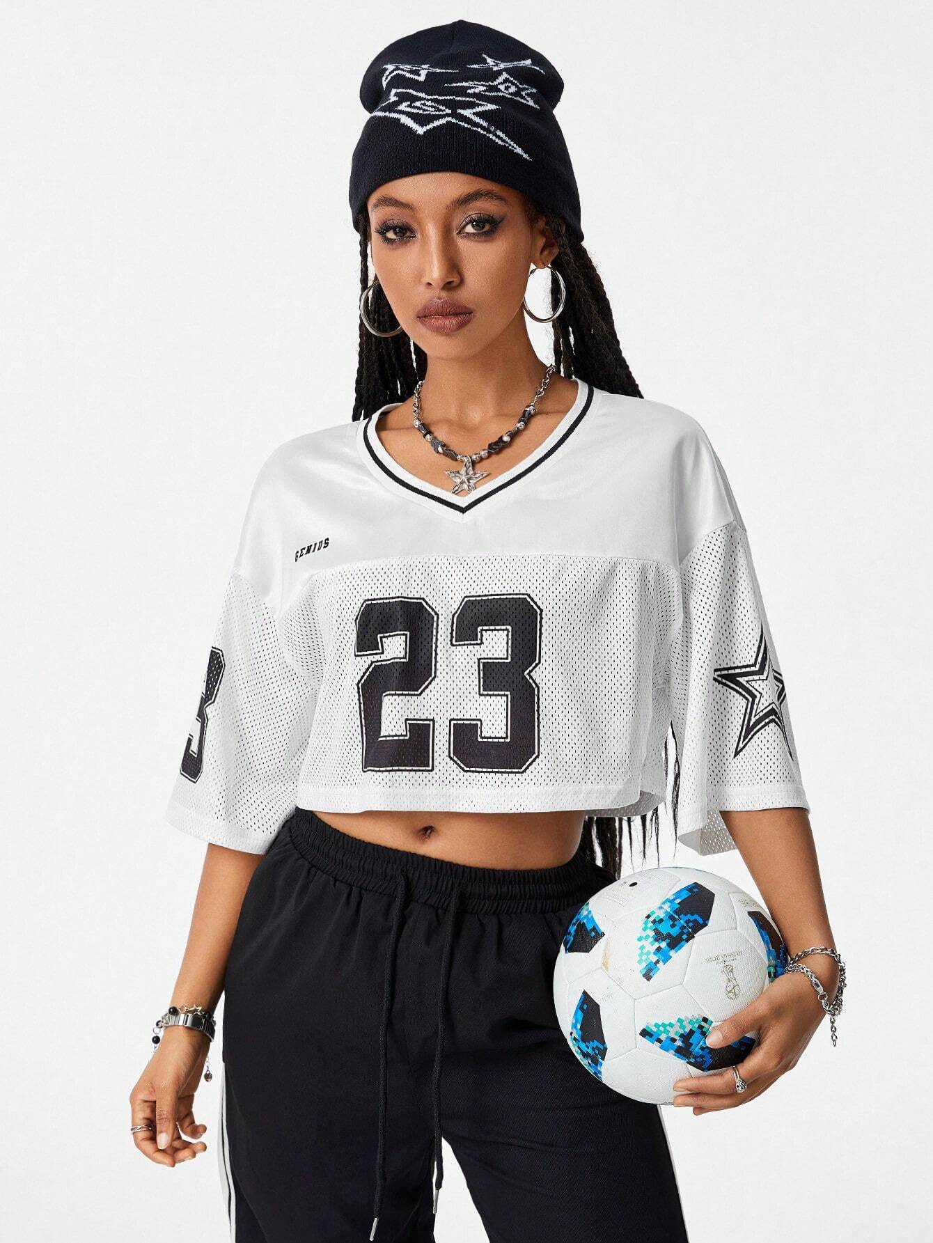Vintage Soccer Jersey Letter Print T-Shirt