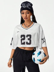 Vintage Soccer Jersey Letter Print T-Shirt
