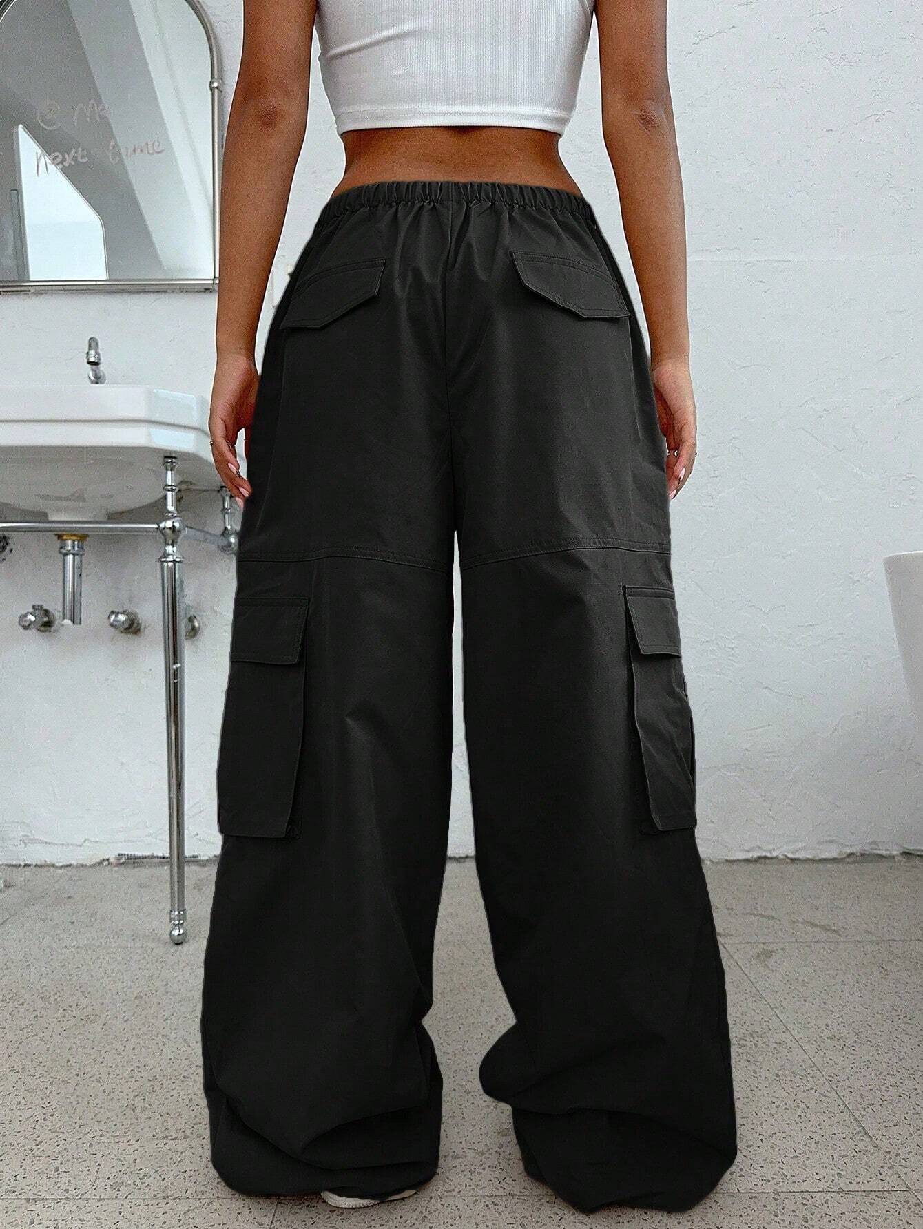Drawstring Baggy Wide-Leg Parachute Pants