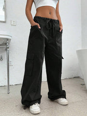 Drawstring Baggy Wide-Leg Parachute Pants