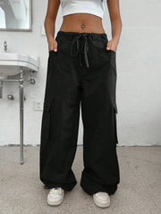 Drawstring Baggy Wide-Leg Parachute Pants