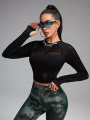 Breathable Mesh Structure Hollow-Out Splice Seamless T-Shirt