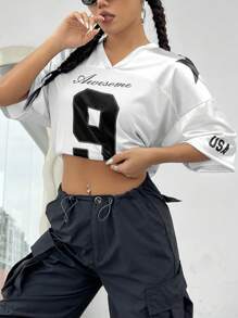 Street Racing Satin Letter Star Print Oversized Jersey