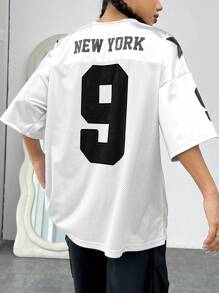 Street Racing Satin Letter Star Print Oversized Jersey