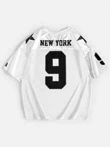 Street Racing Satin Letter Star Print Oversized Jersey