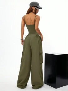 Spaghetti Strap Jumpsuit And Loose Cargo Pants Set