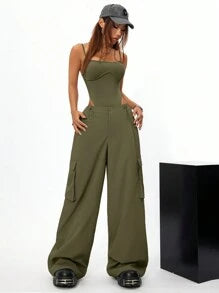 Spaghetti Strap Jumpsuit And Loose Cargo Pants Set