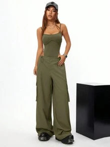Spaghetti Strap Jumpsuit And Loose Cargo Pants Set