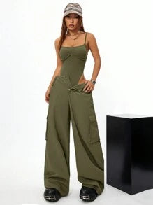 Spaghetti Strap Jumpsuit And Loose Cargo Pants Set
