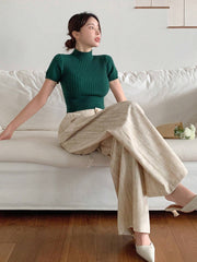 Wide Leg Pleated Straight Trousers