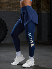 Letter Print High Waist Elastic Waist 2 In 1 Leggings