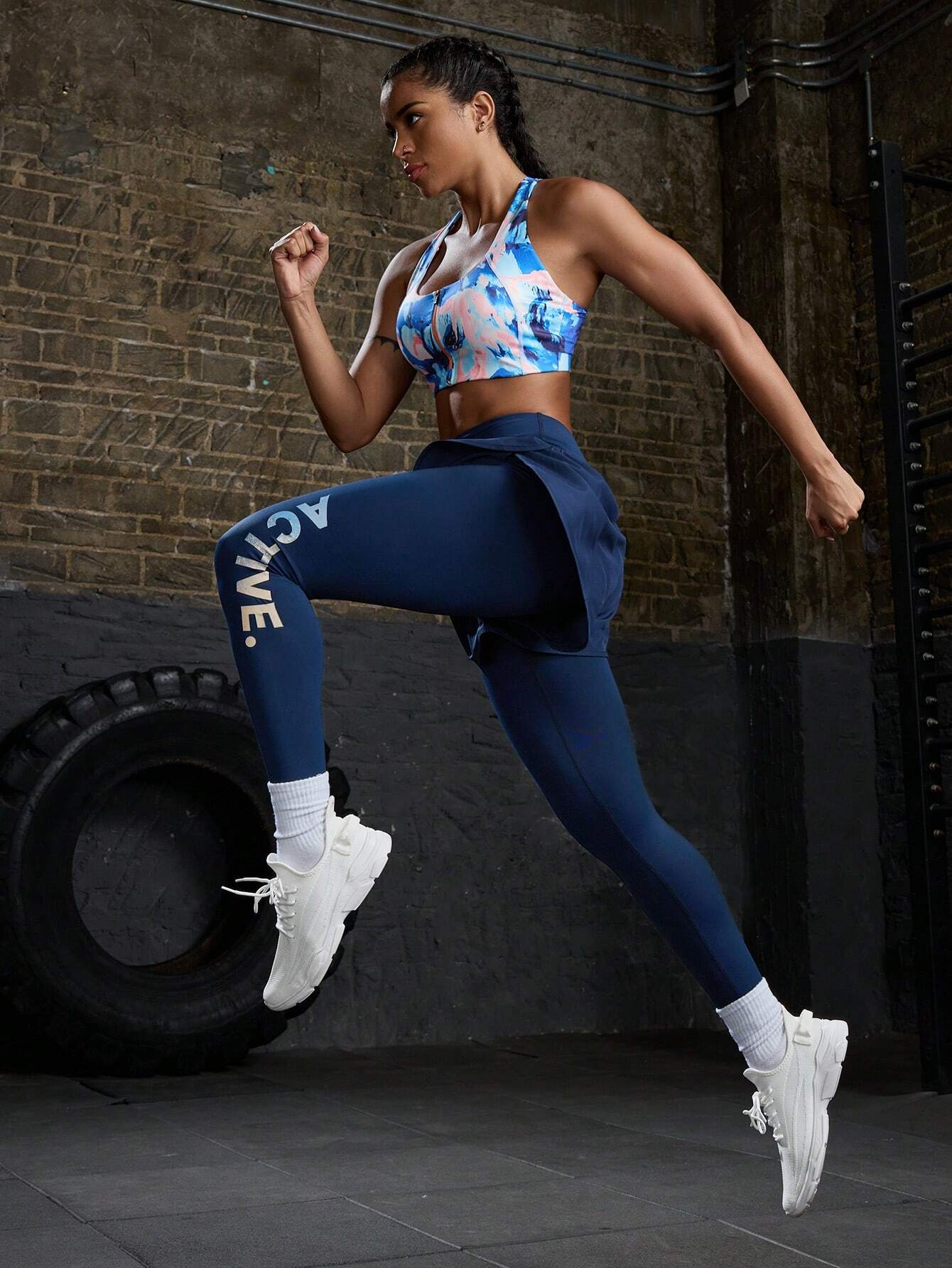 Letter Print High Waist Elastic Waist 2 In 1 Leggings