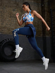 Letter Print High Waist Elastic Waist 2 In 1 Leggings