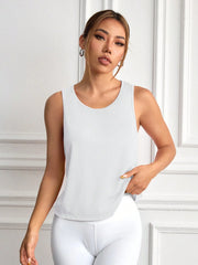 Solid Color Wrap-Around Back Sports Tank Top