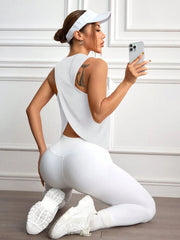 Solid Color Wrap-Around Back Sports Tank Top