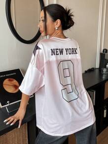 Street Racing Satin Letter Star Print Oversized Jersey