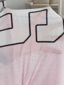 Street Racing Satin Letter Star Print Oversized Jersey