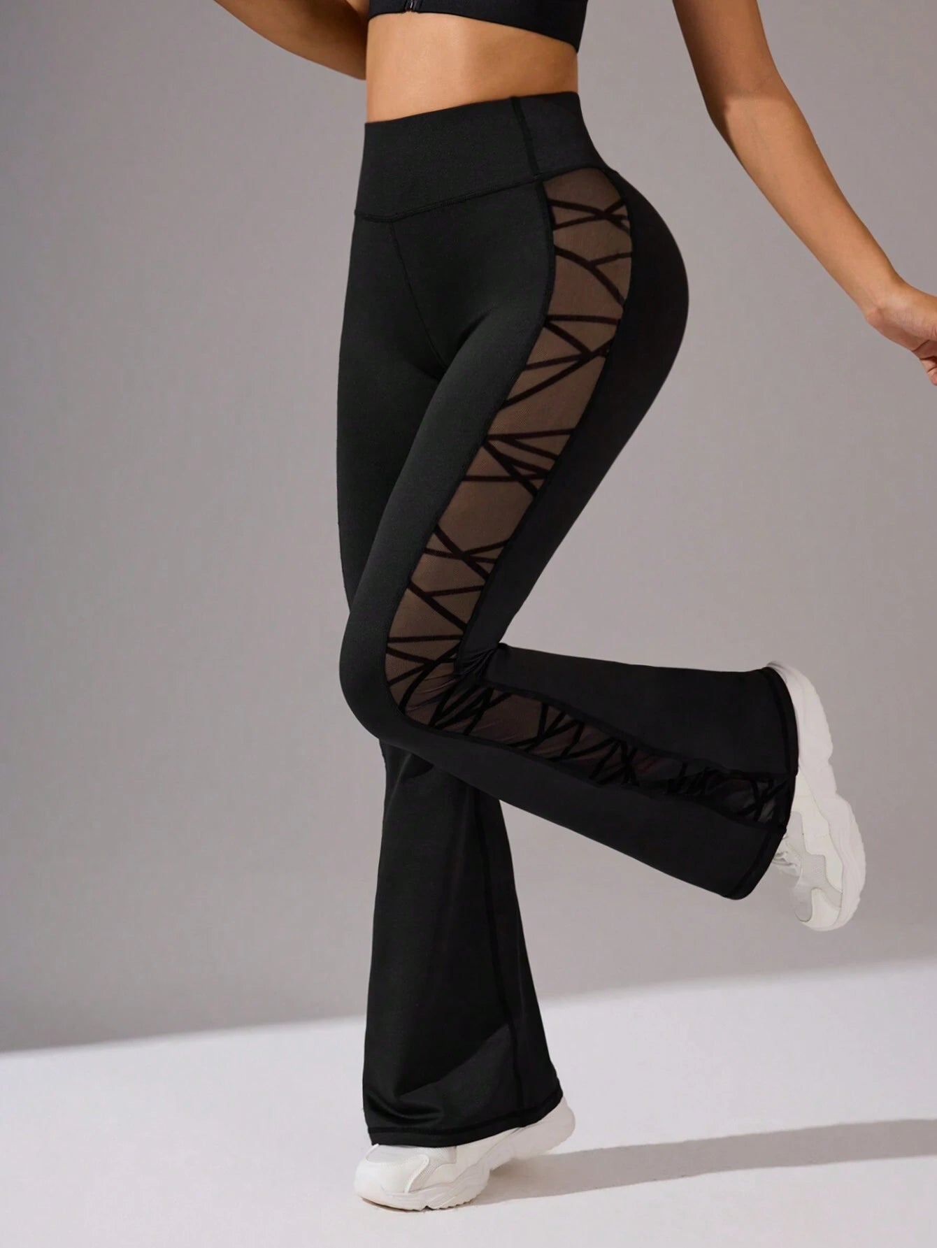 Patchwork Geometric Mesh Fitness Sports Leggings