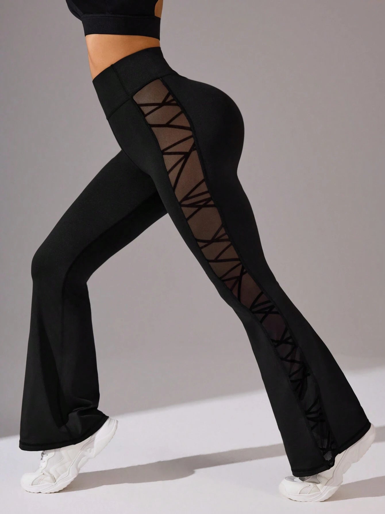 Patchwork Geometric Mesh Fitness Sports Leggings