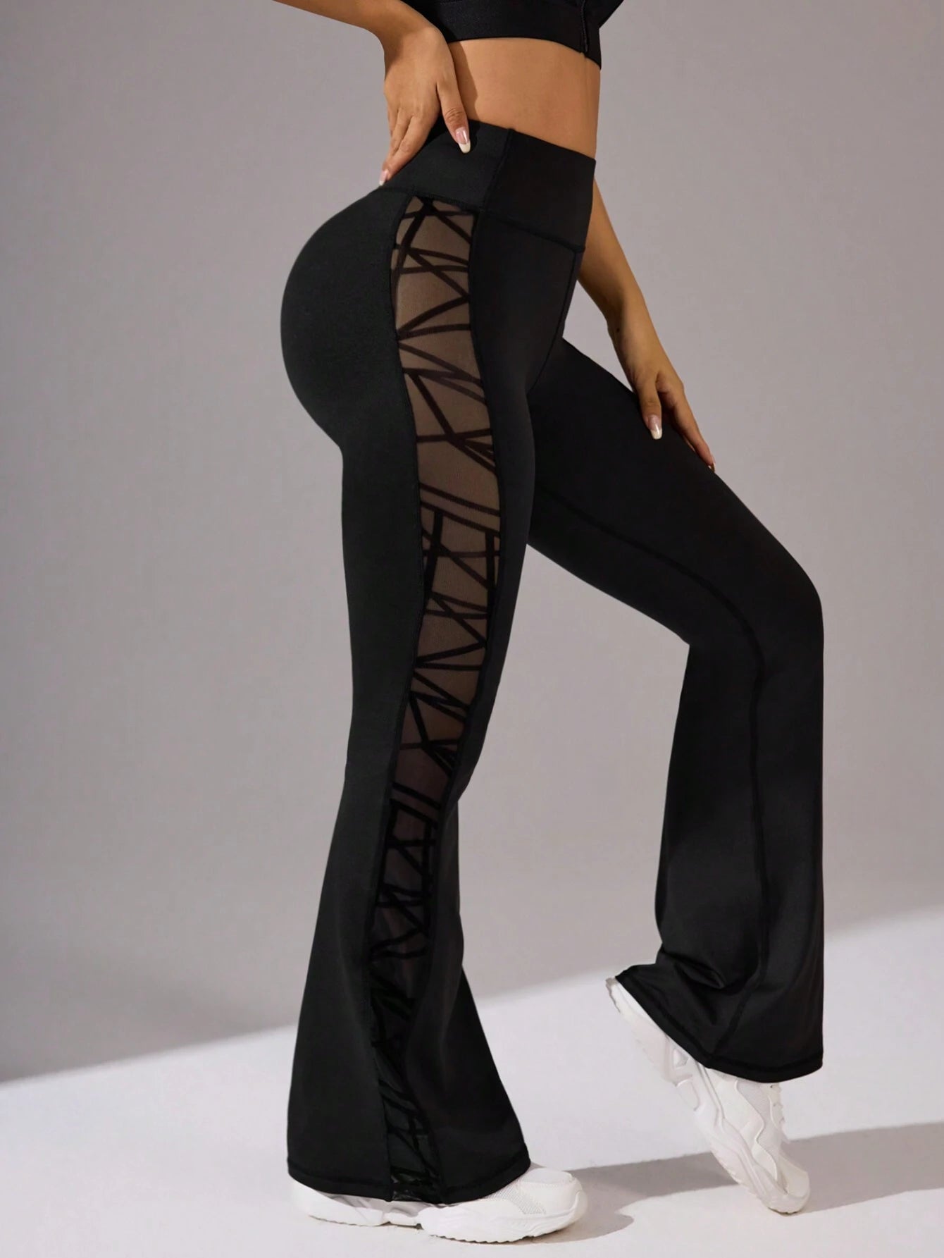 Patchwork Geometric Mesh Fitness Sports Leggings