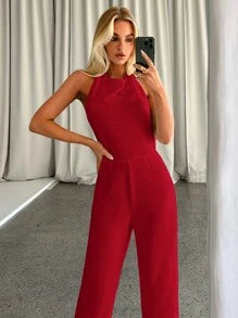 Mock Neck Backless Jumpsuit