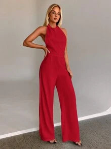 Mock Neck Backless Jumpsuit