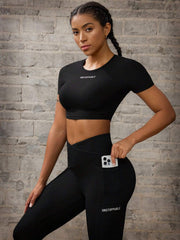 Letter Print Crew Neck Short Sleeve T-Shirt And Leggings Activewear Set