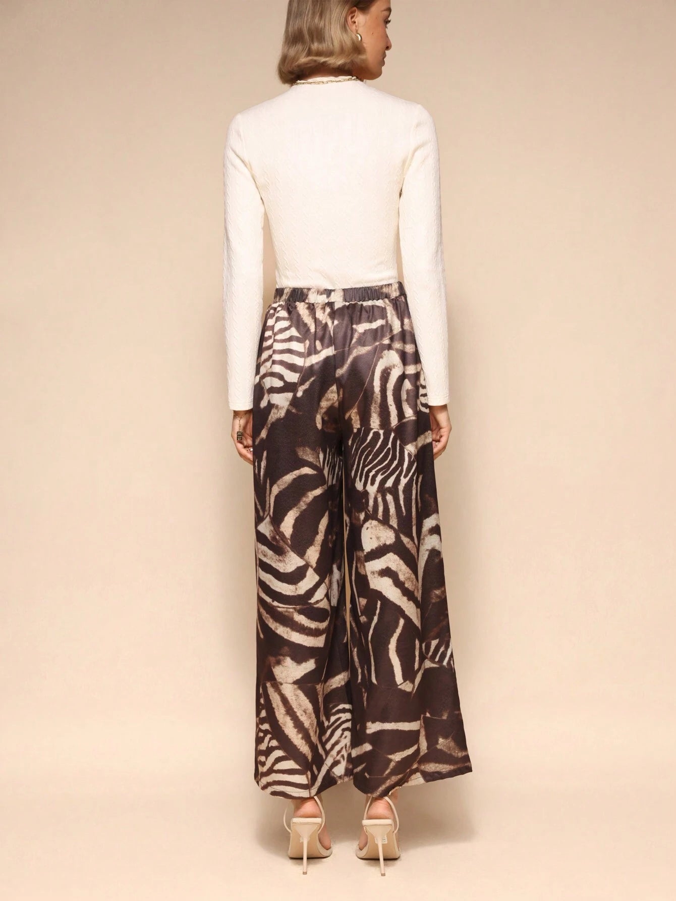 Elastic Waist Loose Wide Leg Print Long Pants