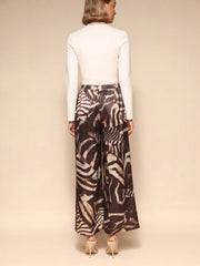 Elastic Waist Loose Wide Leg Print Long Pants