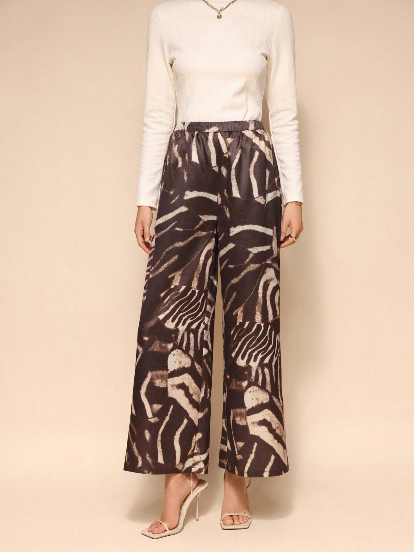 Elastic Waist Loose Wide Leg Print Long Pants
